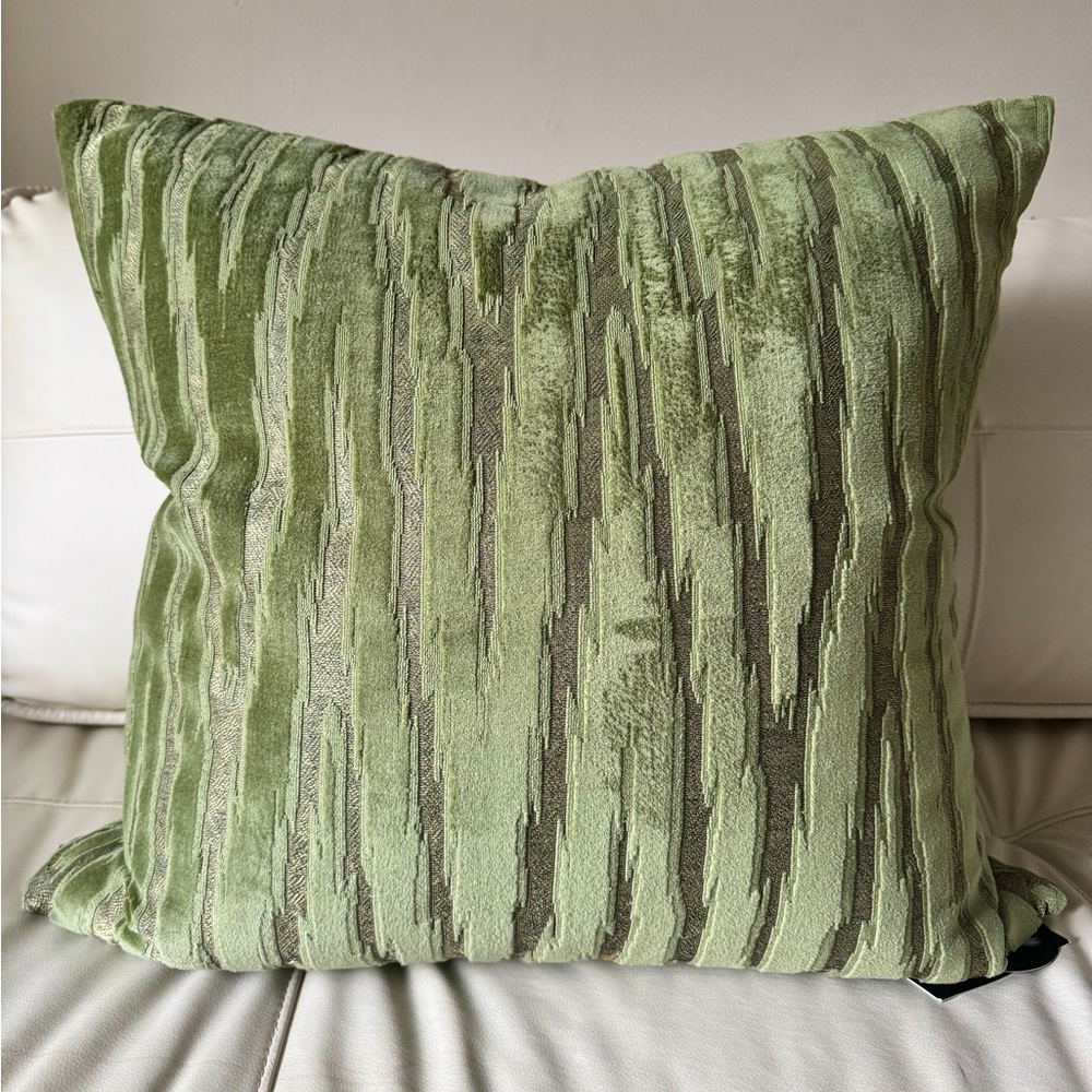 Soho Studio 22x22 Green Beige Pattern Textured Velvet Square Decorative Pillow